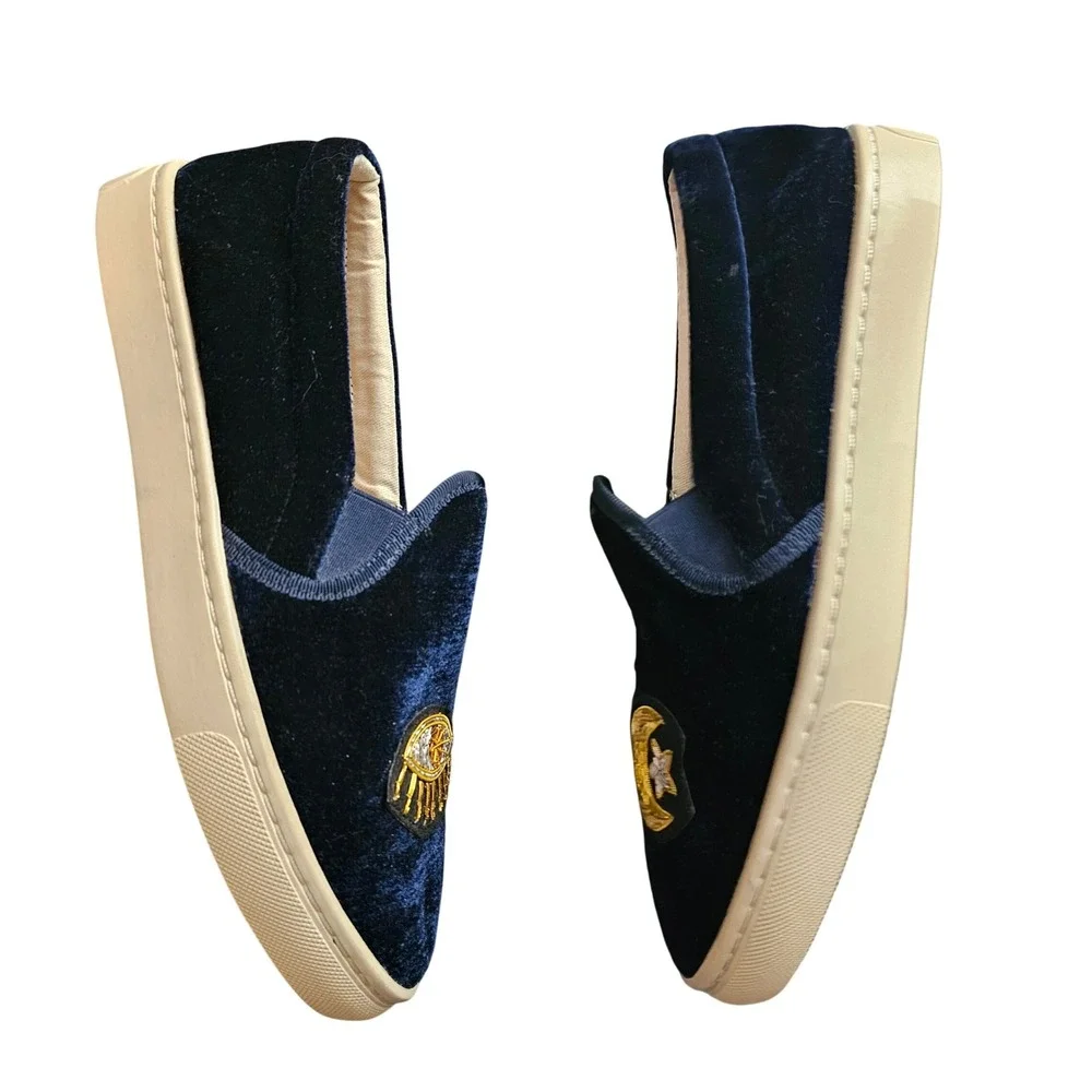 Soludos Navy Velvet Celestial Beaded Slip on Sneakers Size‎ 7.5